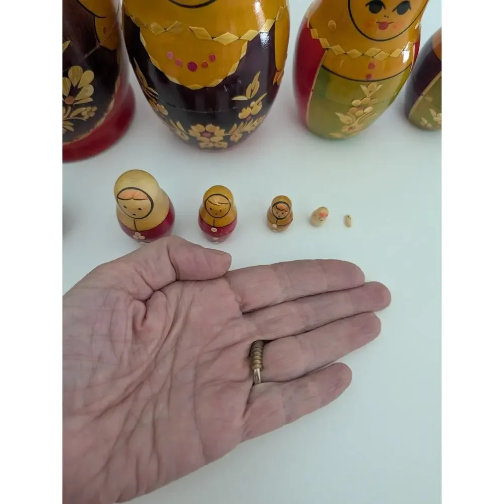 Traditional 10 Piece Wo Russian Matryoshka Nesting Doll 7 In Vintage Detailed